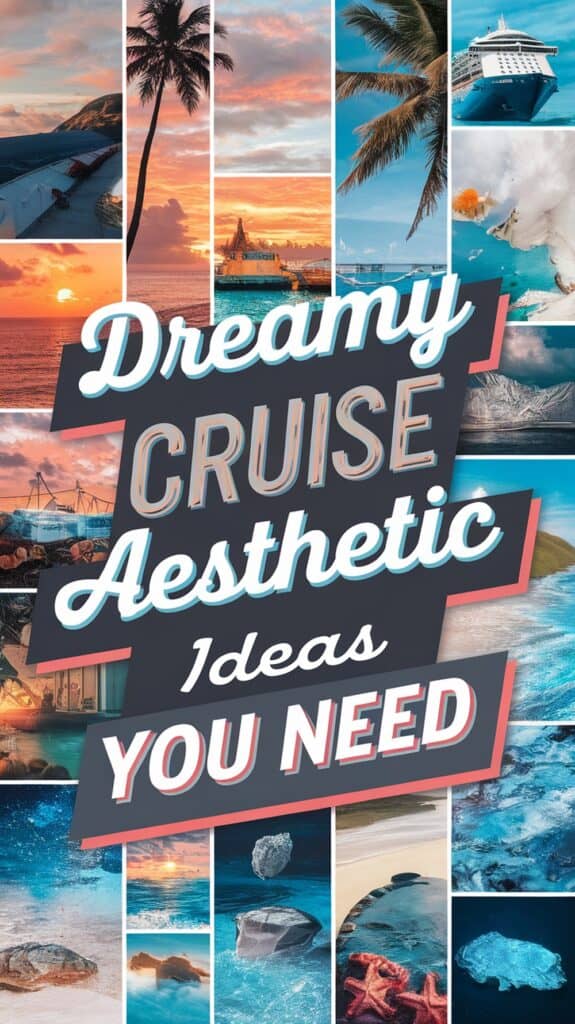 A collage of dreamy cruise images featuring sunsets, ocean views, and ships, with the text 'Dreamy Cruise Aesthetic Ideas You Need' overlaid in stylized fonts.