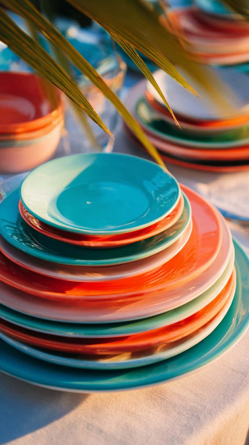 Bright Turquoise and Coral Dinnerware - Image 2