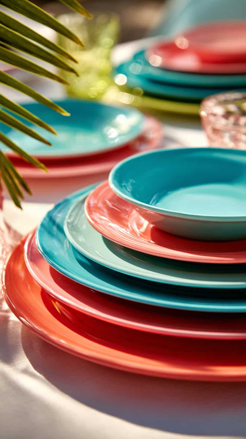 Bright Turquoise and Coral Dinnerware - Image 1