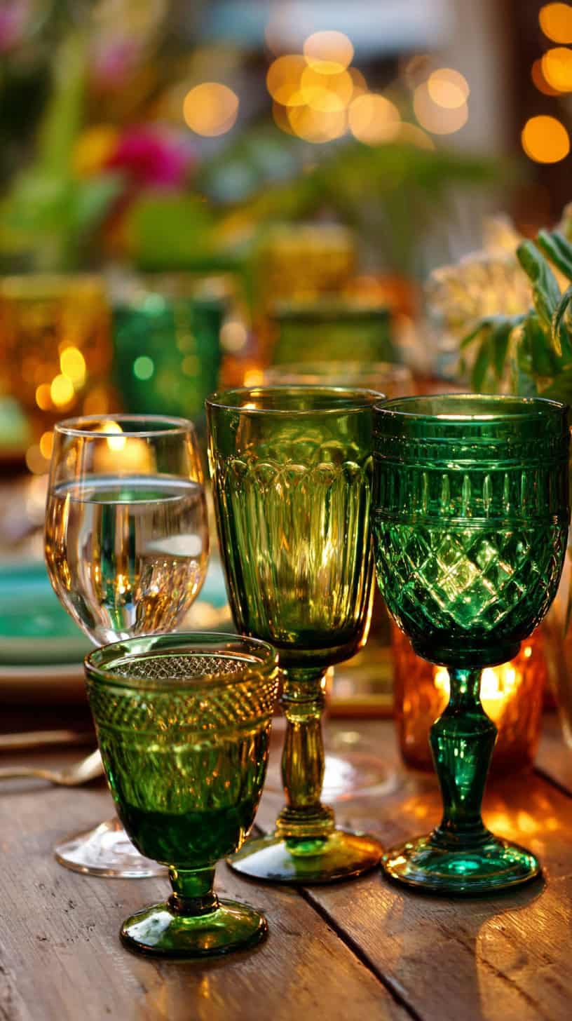 Green Water Goblets and Wine Glasses - Image 1