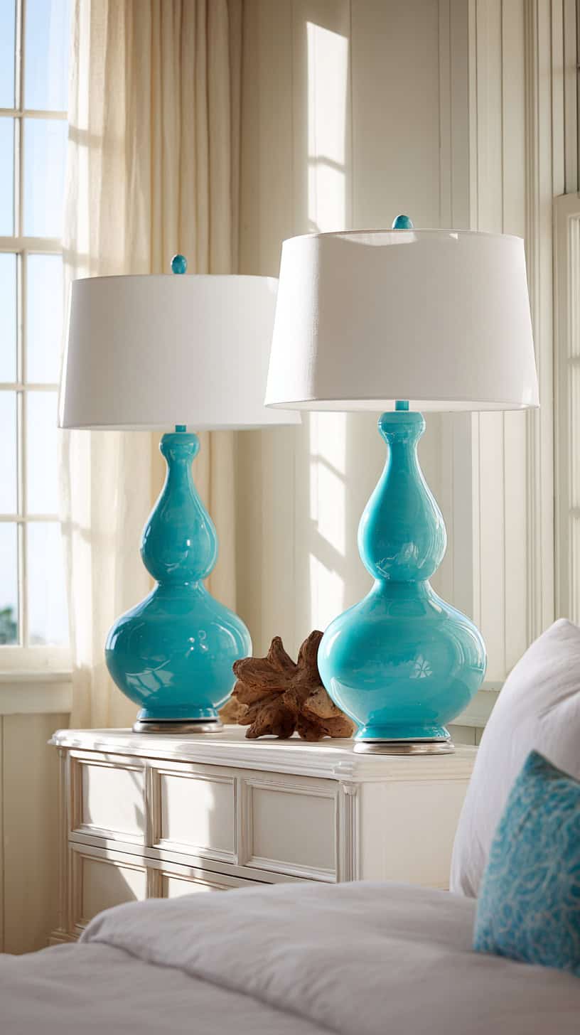 Aqua Blue Ceramic Lamps - Image 2