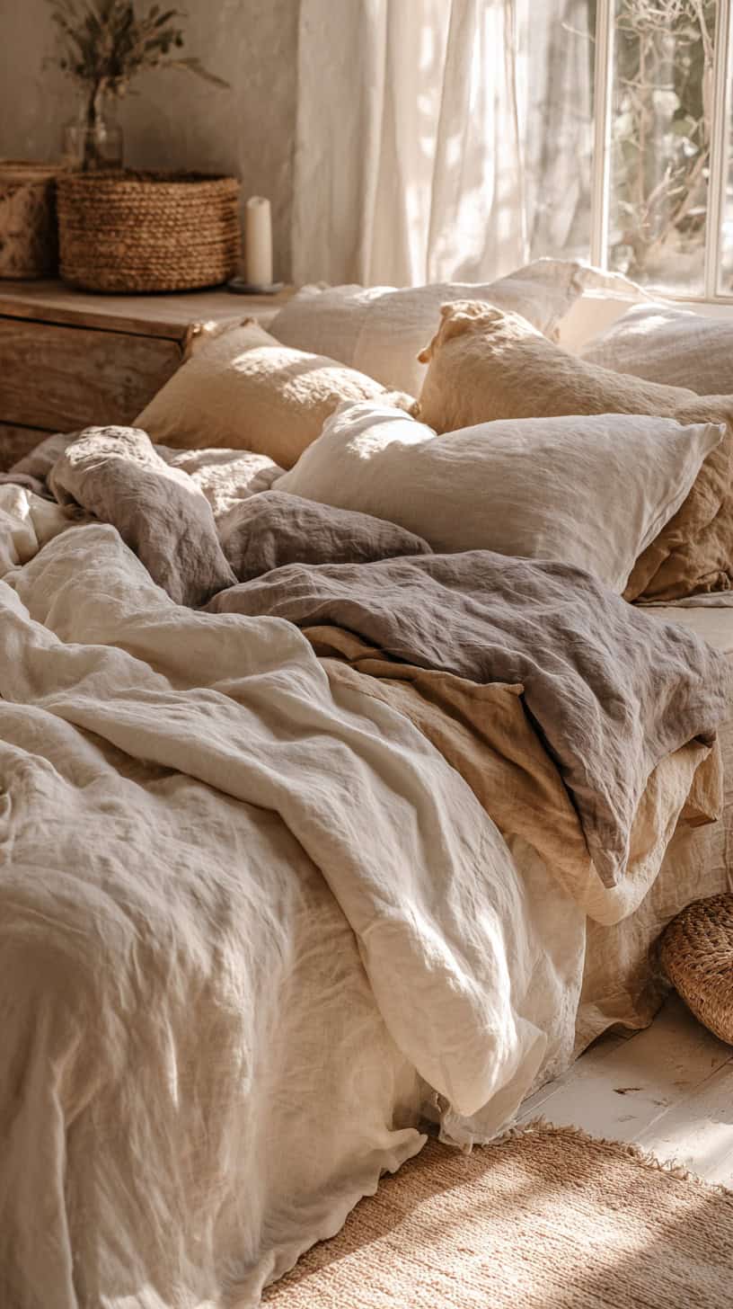 Layered Neutral Linen Bedding - Image 1