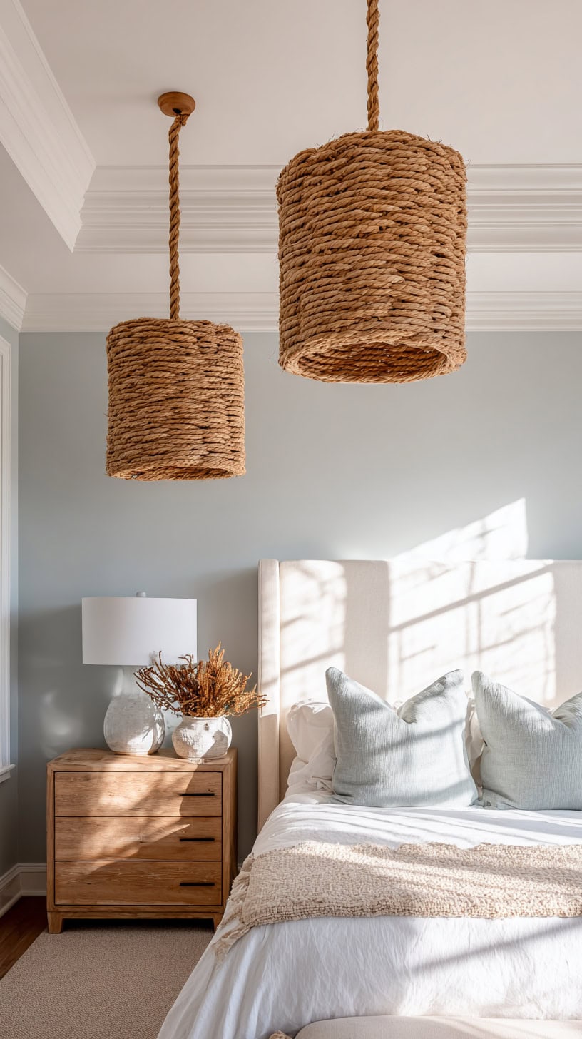Rope-Wrapped Pendant Lights - Image 1