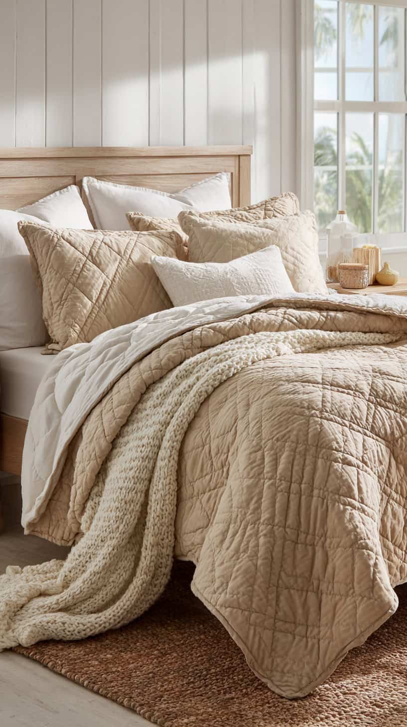 Sandy Beige Quilted Bed - Image 1