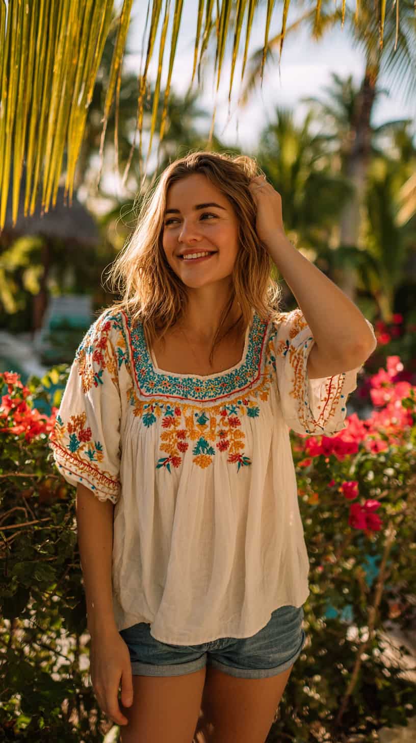 Embroidered Peasant Top - Image 1
