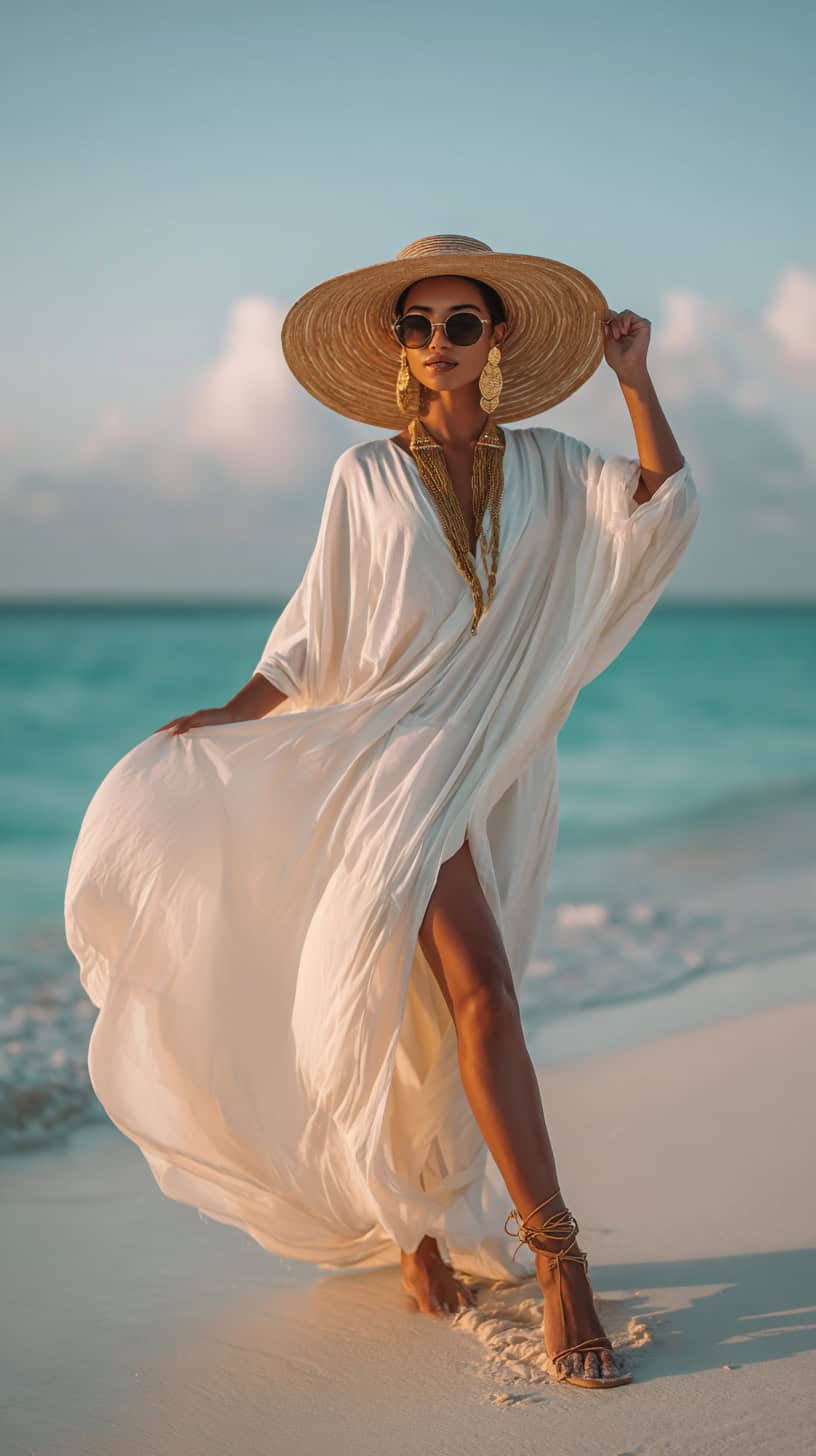 Flowy White Kaftan Dress - Image 1