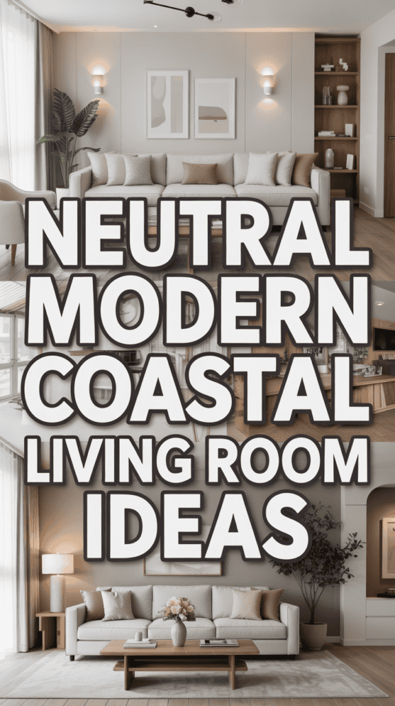 Stylish living room with neutral tones, modern furniture, and coastal decor elements.