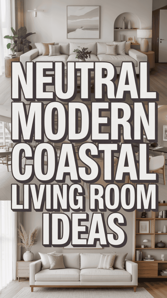 Neutral modern coastal living room with natural wood elements and minimalist decor.