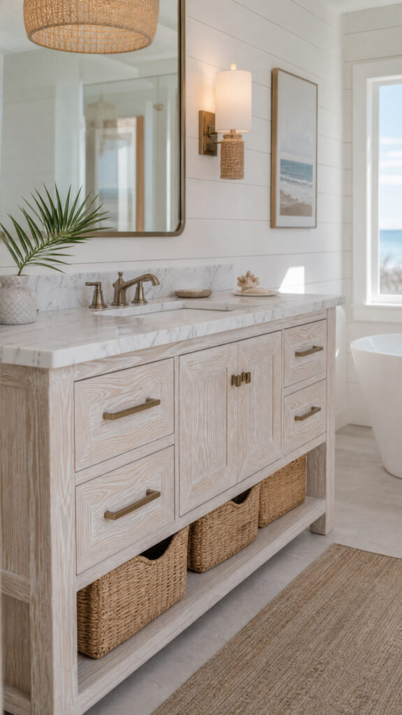 Whitewashed or Light Wood Vanity