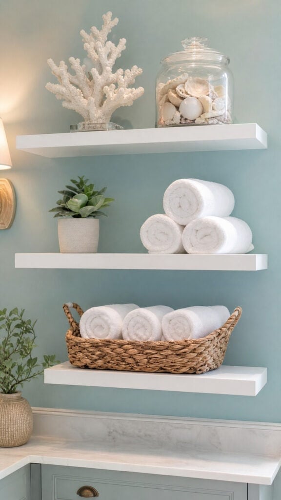 Open Shelving with Coastal Decor