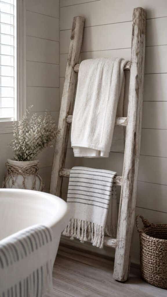 Weathered Wood Ladder for Towels