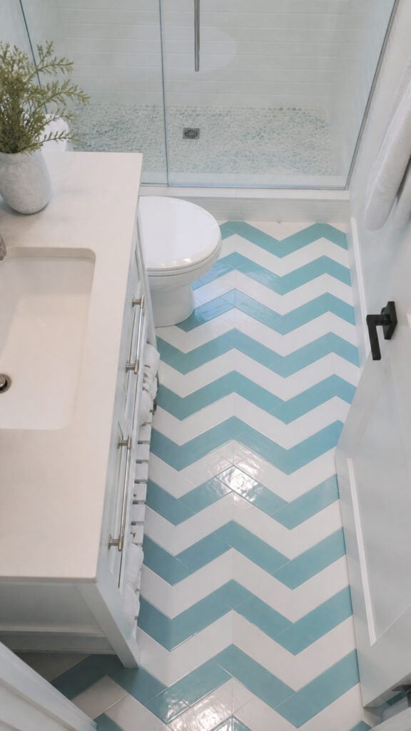 Aqua and White Chevron Pattern