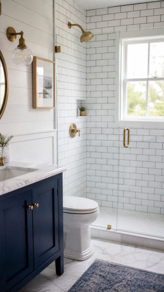 Classic White Subway Tile With Navy Grout