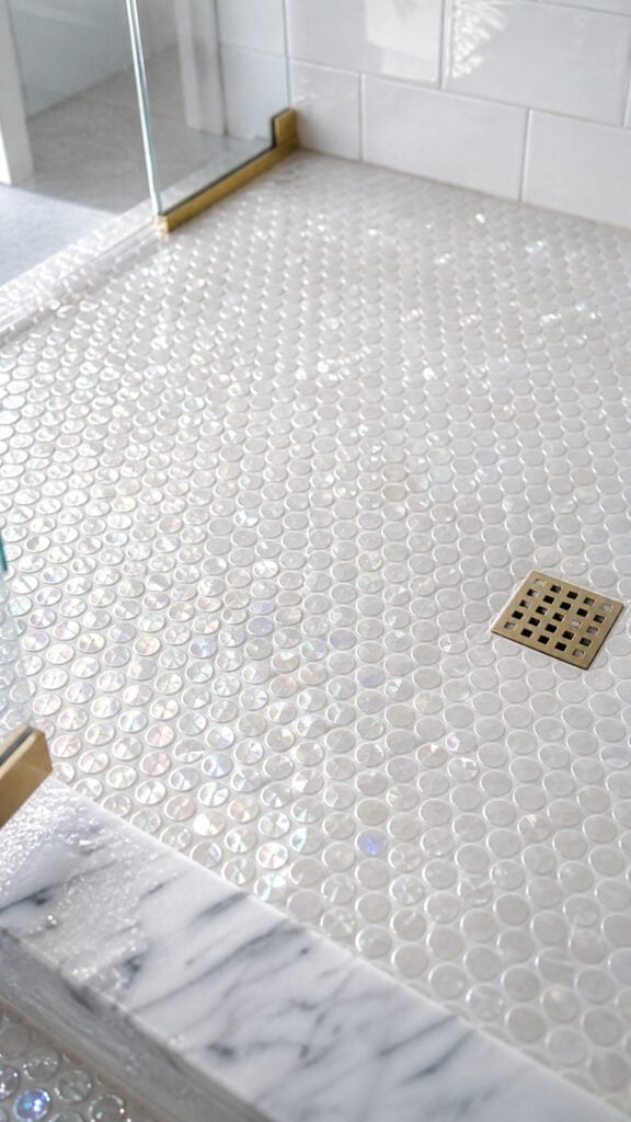 Iridescent White Penny Tiles