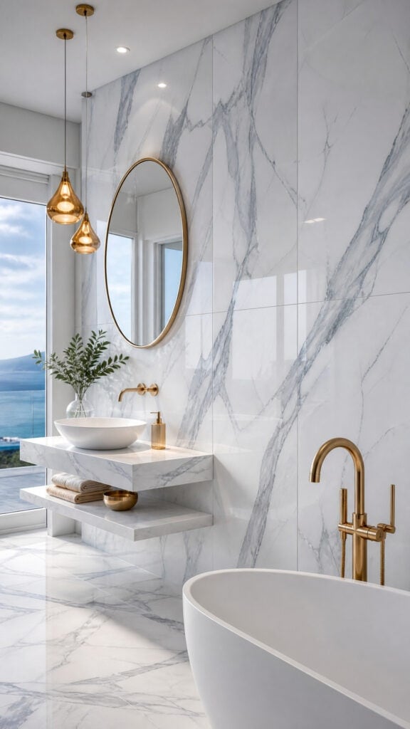 Marble-Look Tiles with Blue Veining