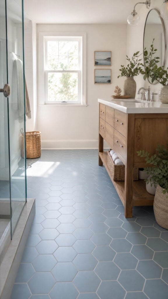 Soft Blue-Gray Hexagon Floor Tiles