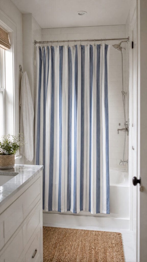 Blue and White Striped Shower Curtain