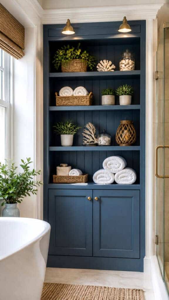 Coastal Blue Painted Built-In Shelving