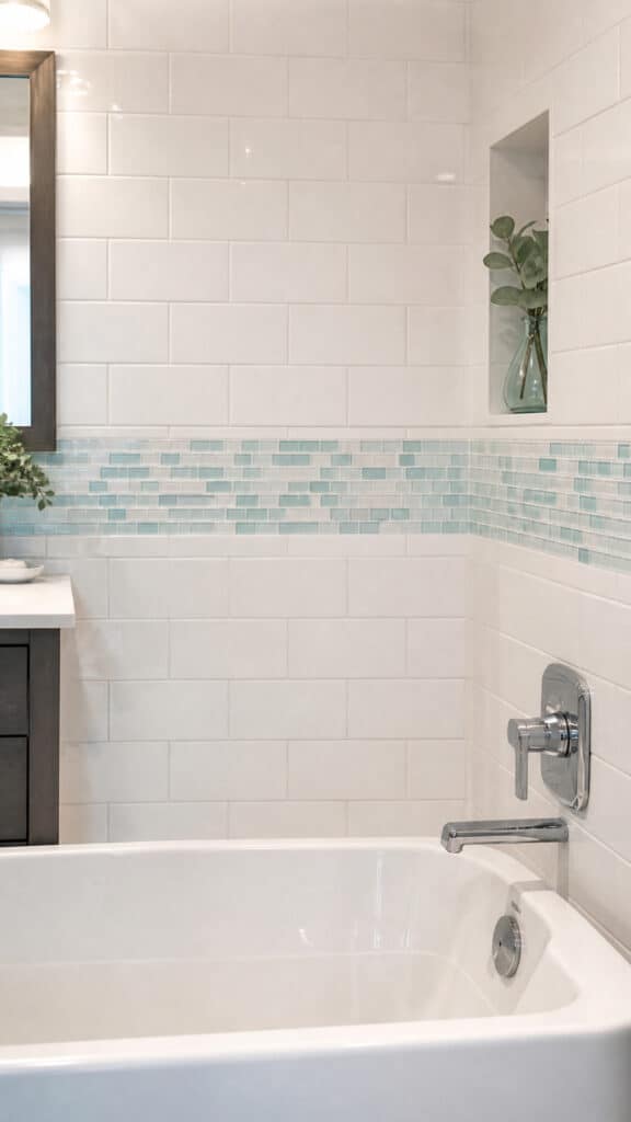 Subway Tile with Blue Glass Accent Strip
