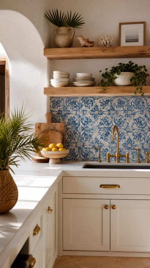 Blue and White Tile Backsplash