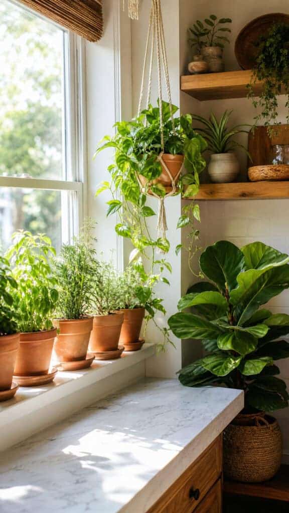 Potted Herbs and Abundant Greenery