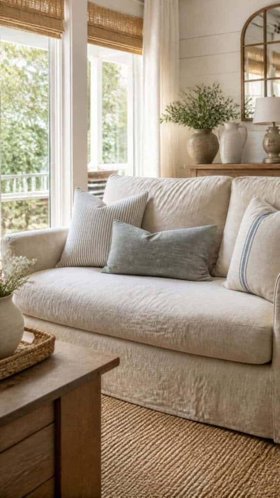 Slipcovered Sofas In Natural Linen