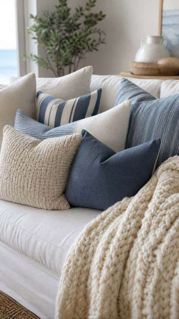Layer Soft Blue and White Textiles