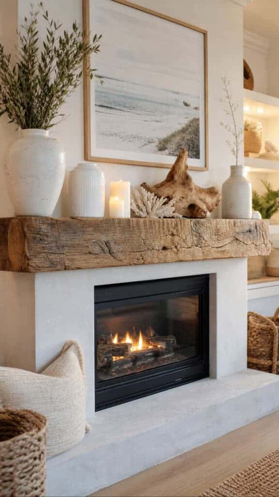 Chunky Wood Beam Mantel
