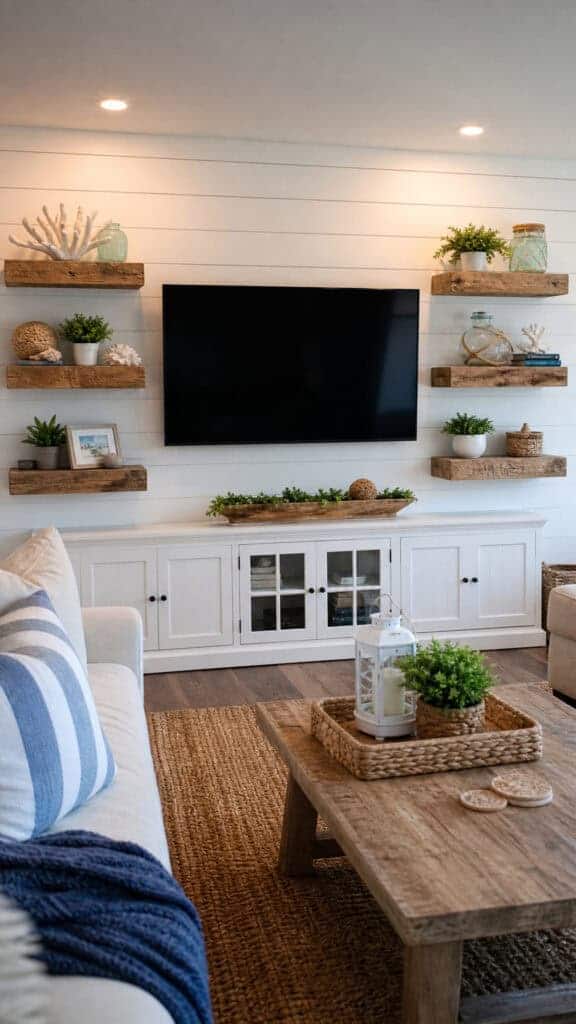 Shiplap Accent Wall Behind TV