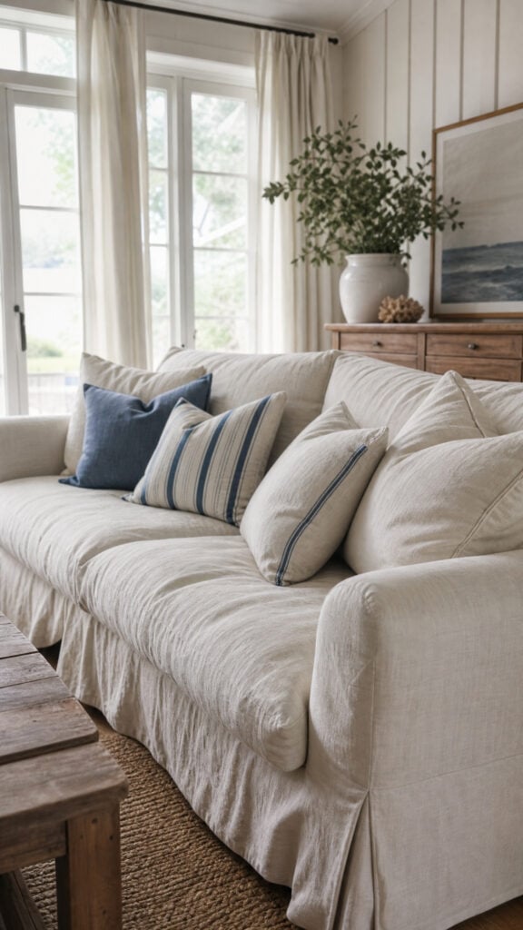 Slipcovered Sofas in Natural Linen
