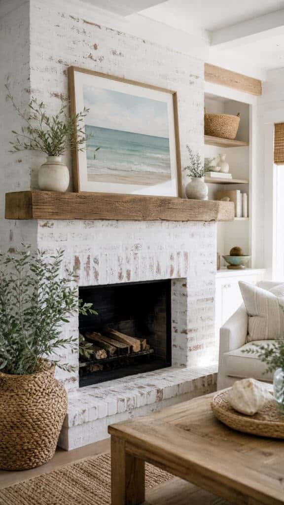 Whitewashed Brick Fireplace