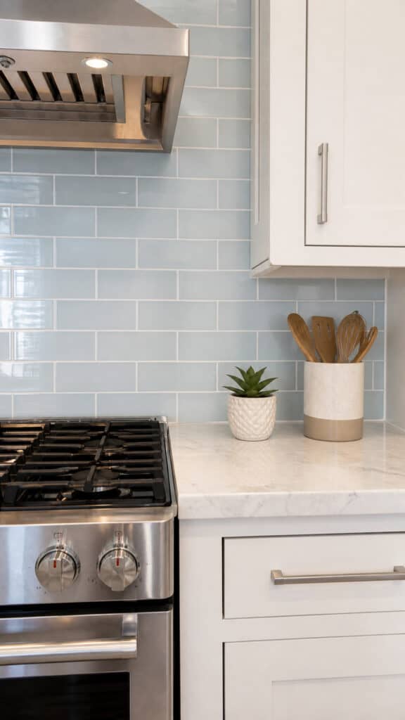 Subway Tile Backsplash in Ocean Hues