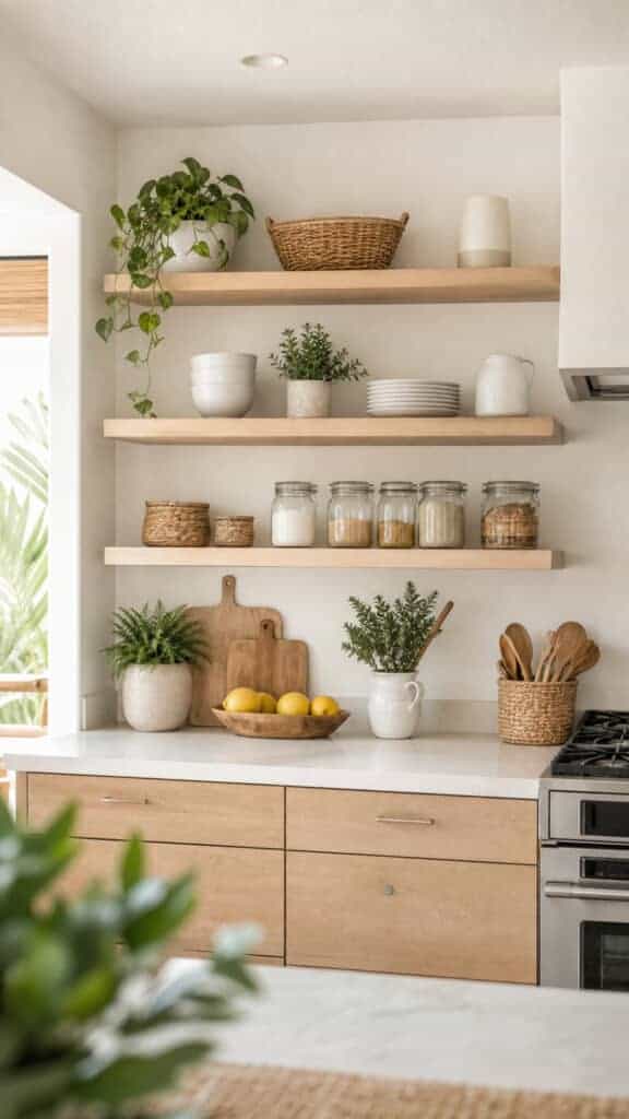 Open Shelving With Coastal Decor
