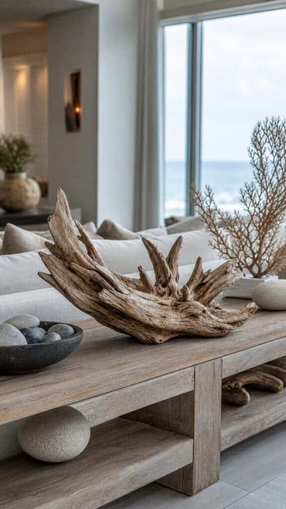 Add Organic Sculptural Elements and Driftwood Accents