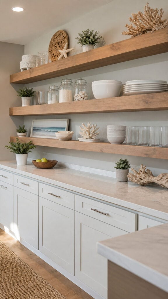 Open Shelving with Coastal Displays