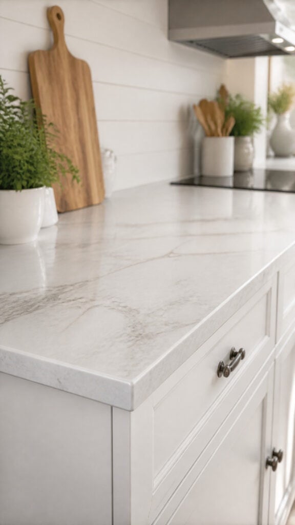 Marble or Quartz Countertops in Light Tones