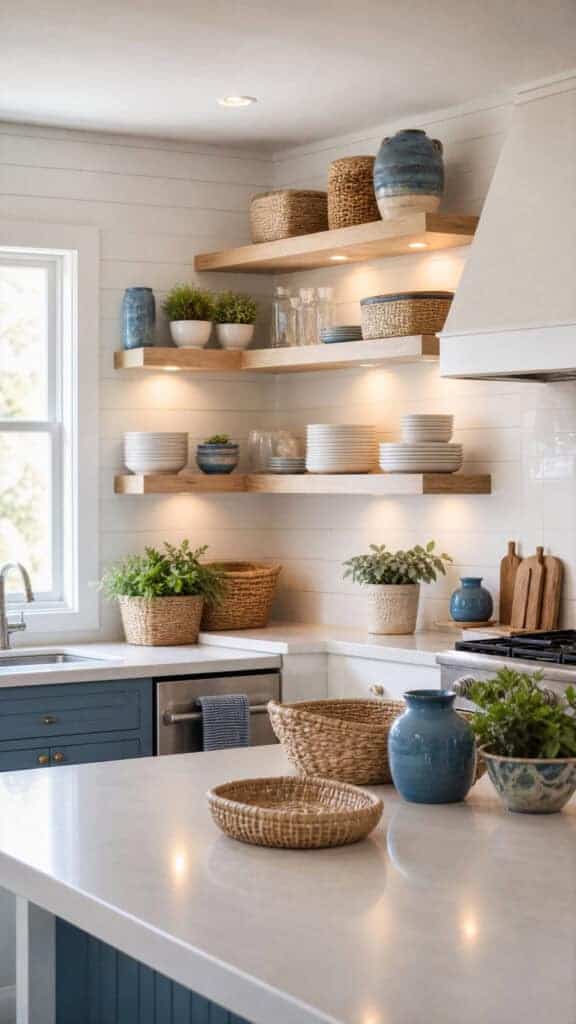 Open Shelving with Curated Coastal Display