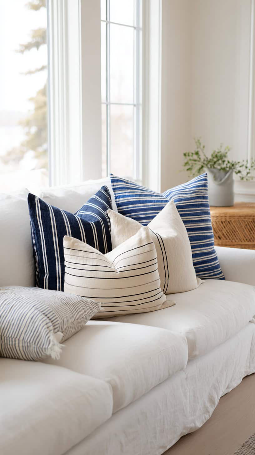 Striped Coastal Throw Pillows - Image 1