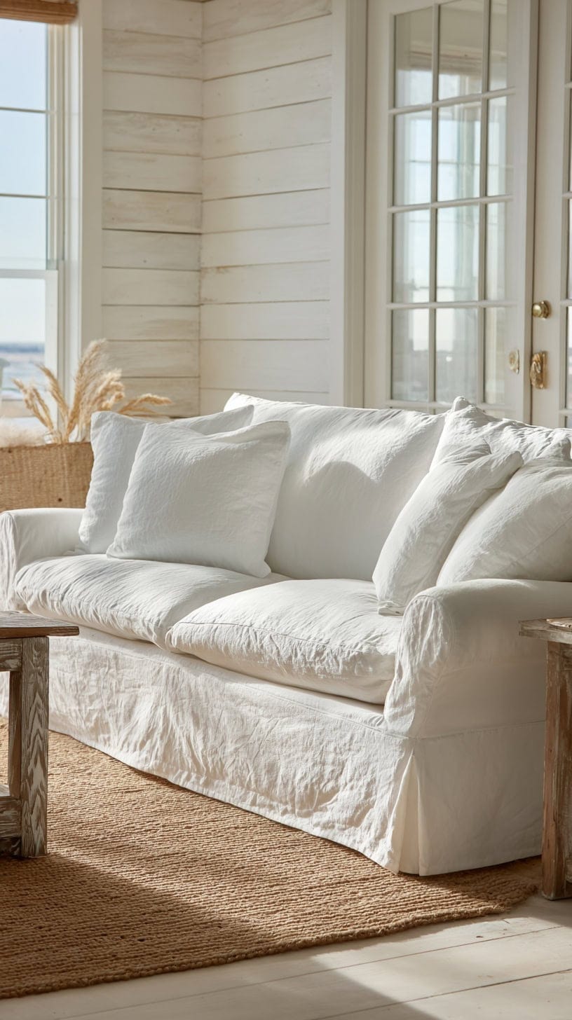 White Slipcovered Sofa