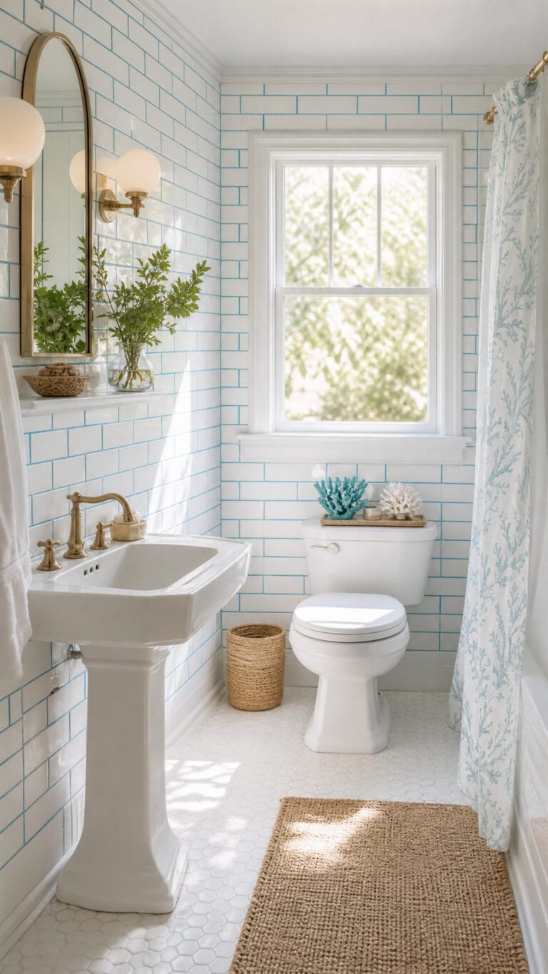 Classic White Subway Tile with Ocean Blue Grout