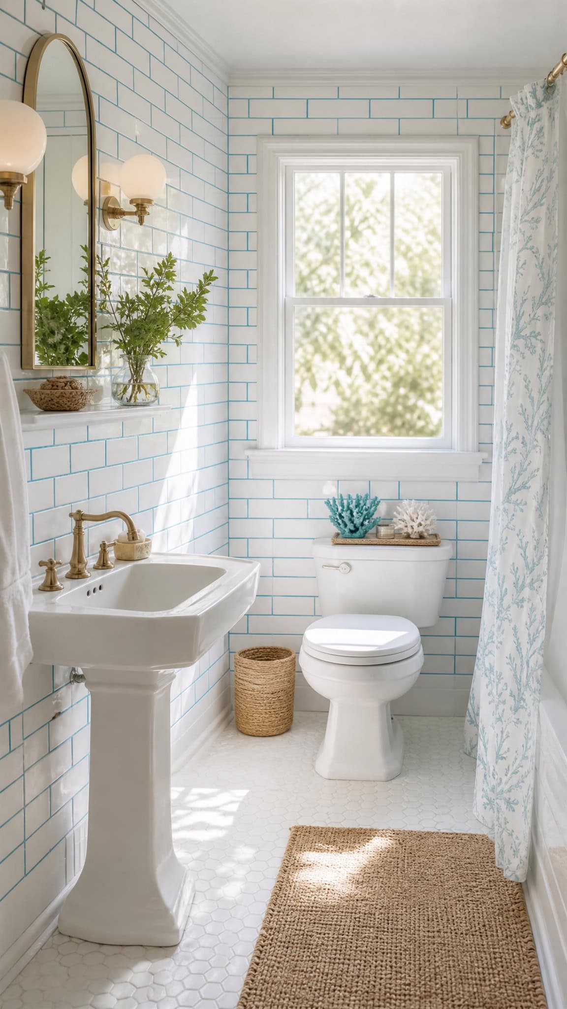 Classic White Subway Tile with Ocean Blue Grout
