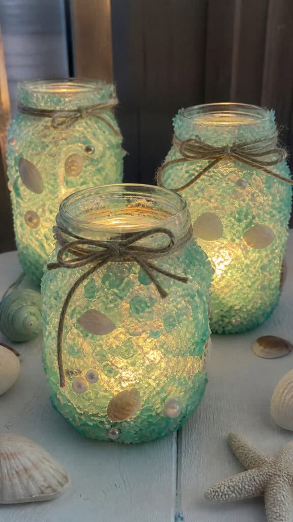 Beach Glass Mason Jar Luminaries