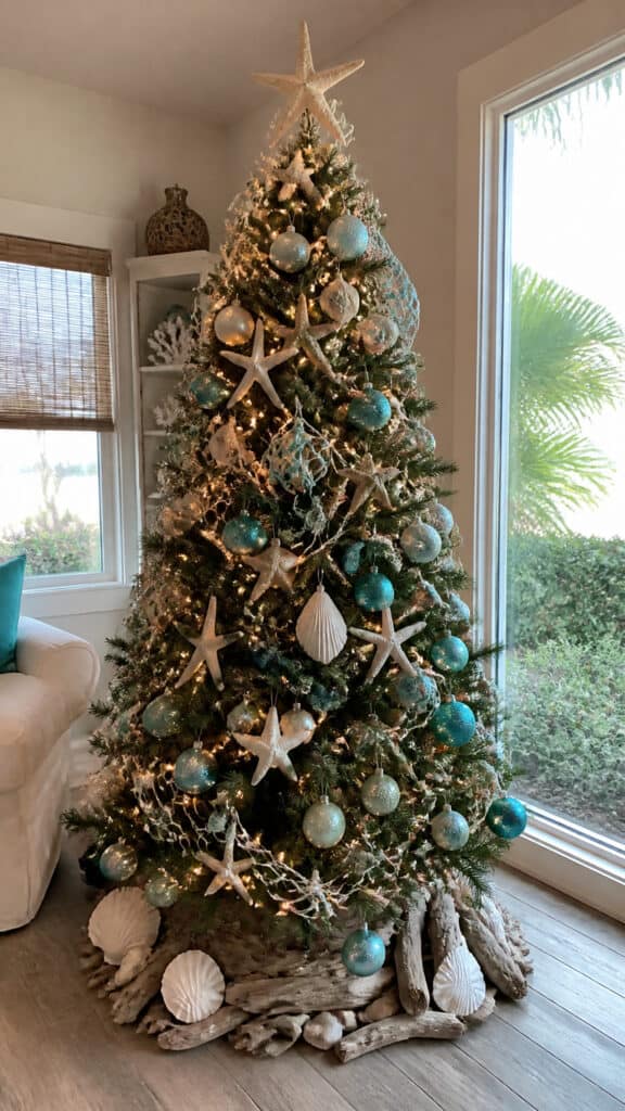 Nautical Christmas Tree with Coastal Ornaments