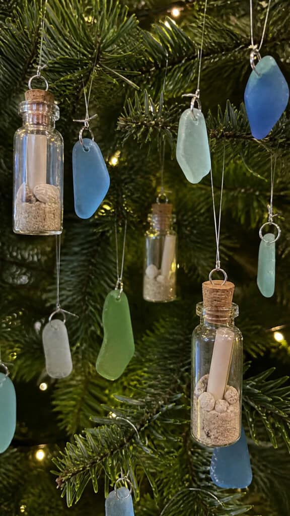 Beach Glass and Message in a Bottle Ornaments