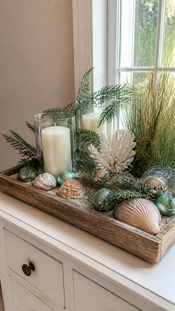 Coral and Evergreen Arrangements