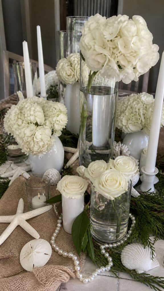 Coastal Christmas Centerpieces with Fresh Flowers