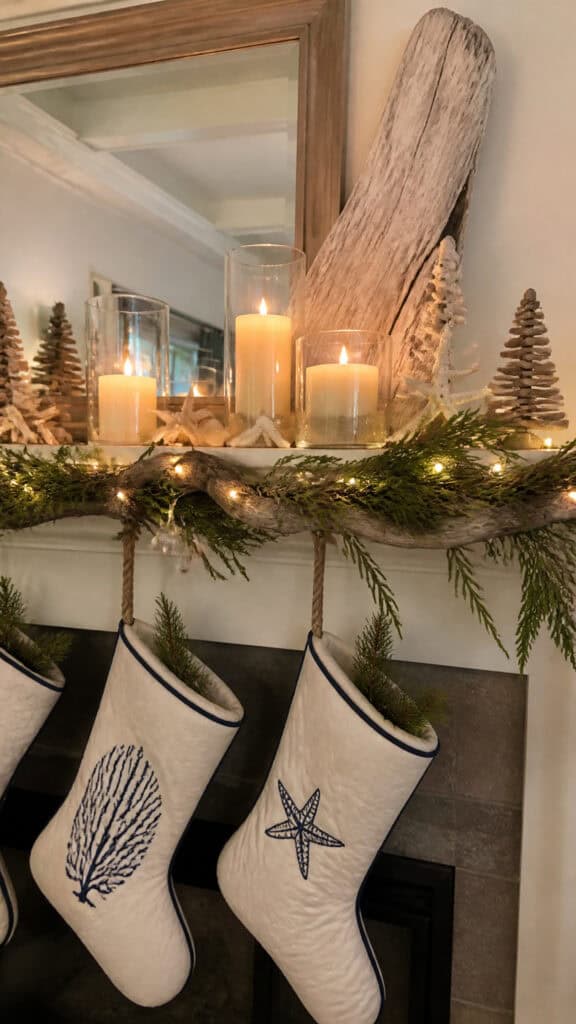 Relaxed Coastal Christmas Mantel Styling