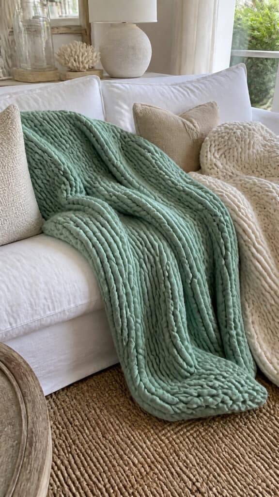 Chunky Knit Throws in Ocean-Inspired Colors