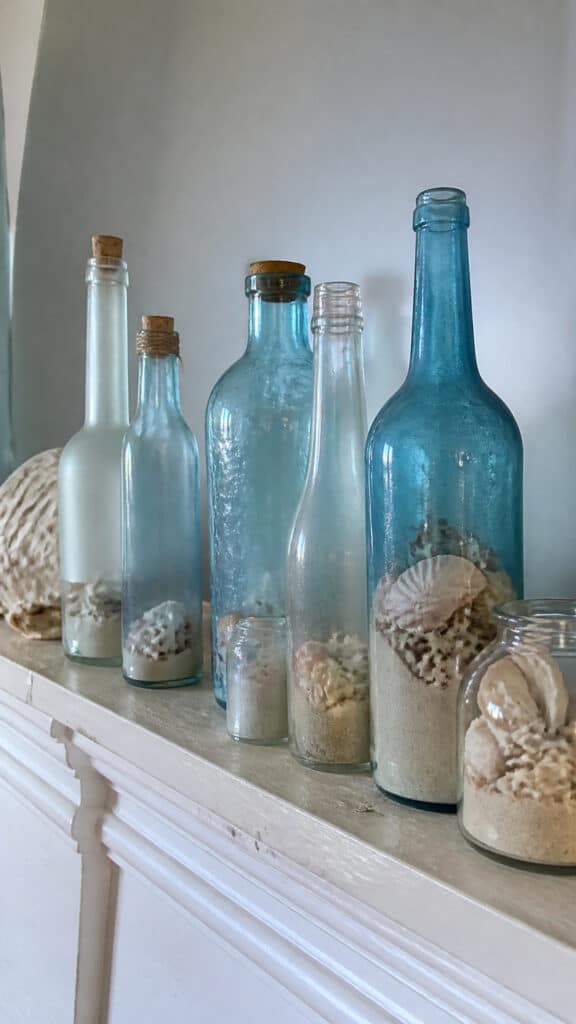 Frosted Glass Bottles and Jars with Coastal Finds