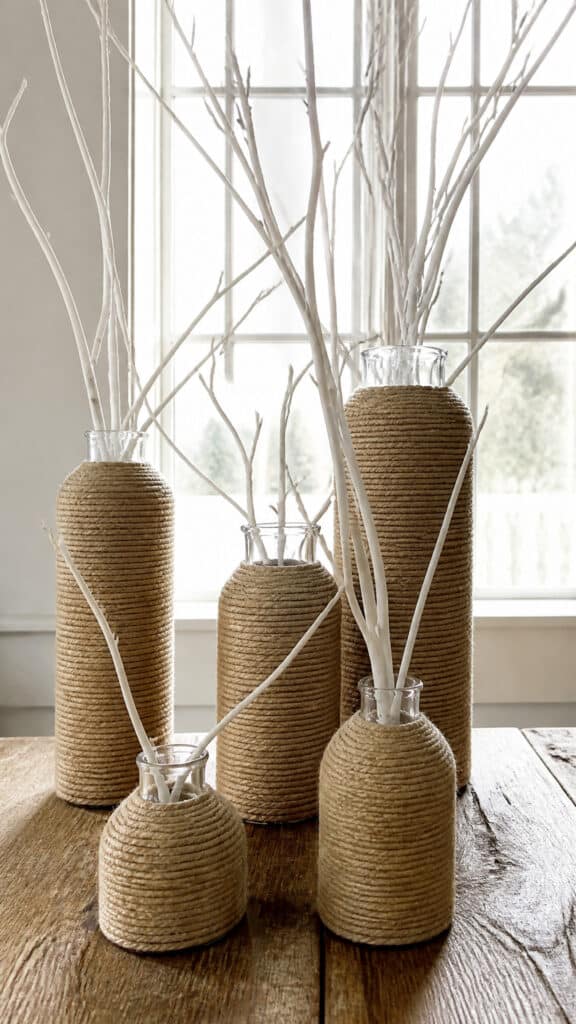Rope-Wrapped Vases with Winter White Branches